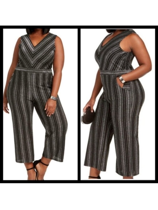 Monteau Pants - Monteau Metallic Striped Jumpsuit ‎ 2X NWT Plus Size